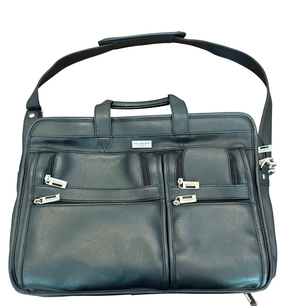 US Luggage New York Vintage Leather Briefcase Expandable Laptop Messenger Bag